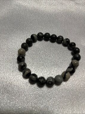 Men's Black and Gray Beaded Stretch Bracelet